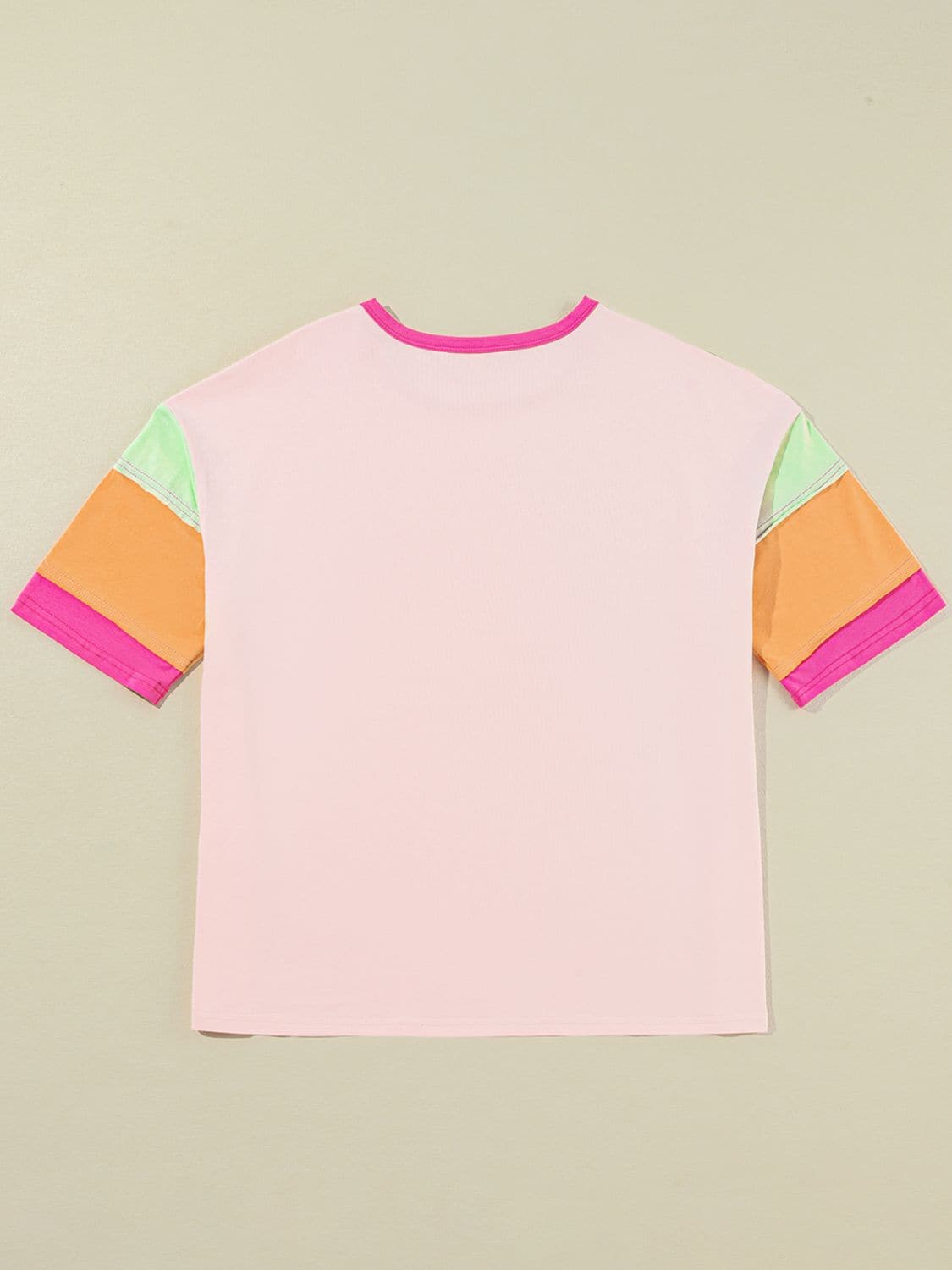 Letter Graphic Color Block Round Neck Half Sleeve T-Shirt.