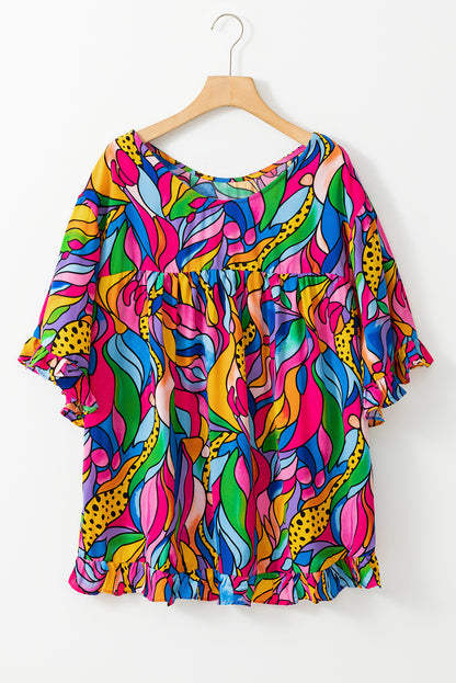 Floral flair plus size blouse with playful frills