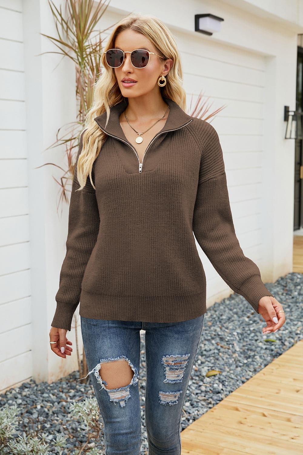 Quarter-Zip Collared Neck Sweater.