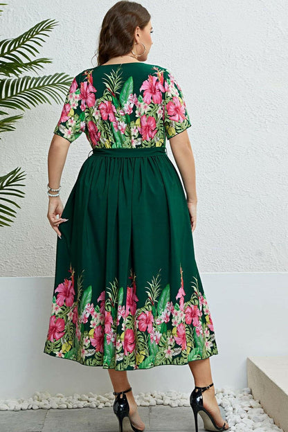 Floral Tie-Waist Round Neck Dress.