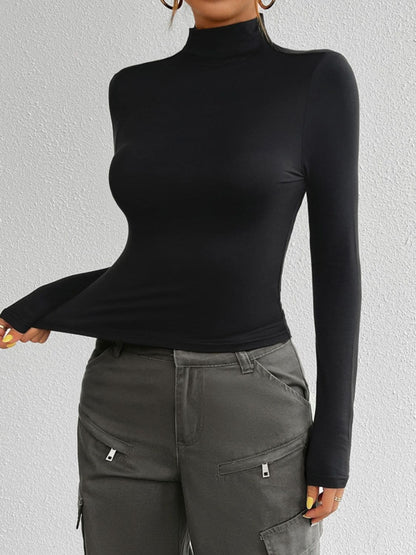 Mock Neck Long Sleeve T-Shirt.