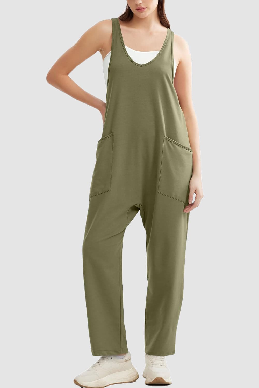 Wide Strap Jumpsuit with Pockets.