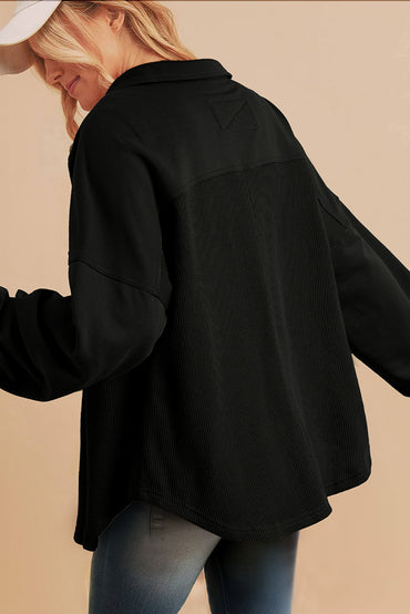 Black oversized shacket with patchwork