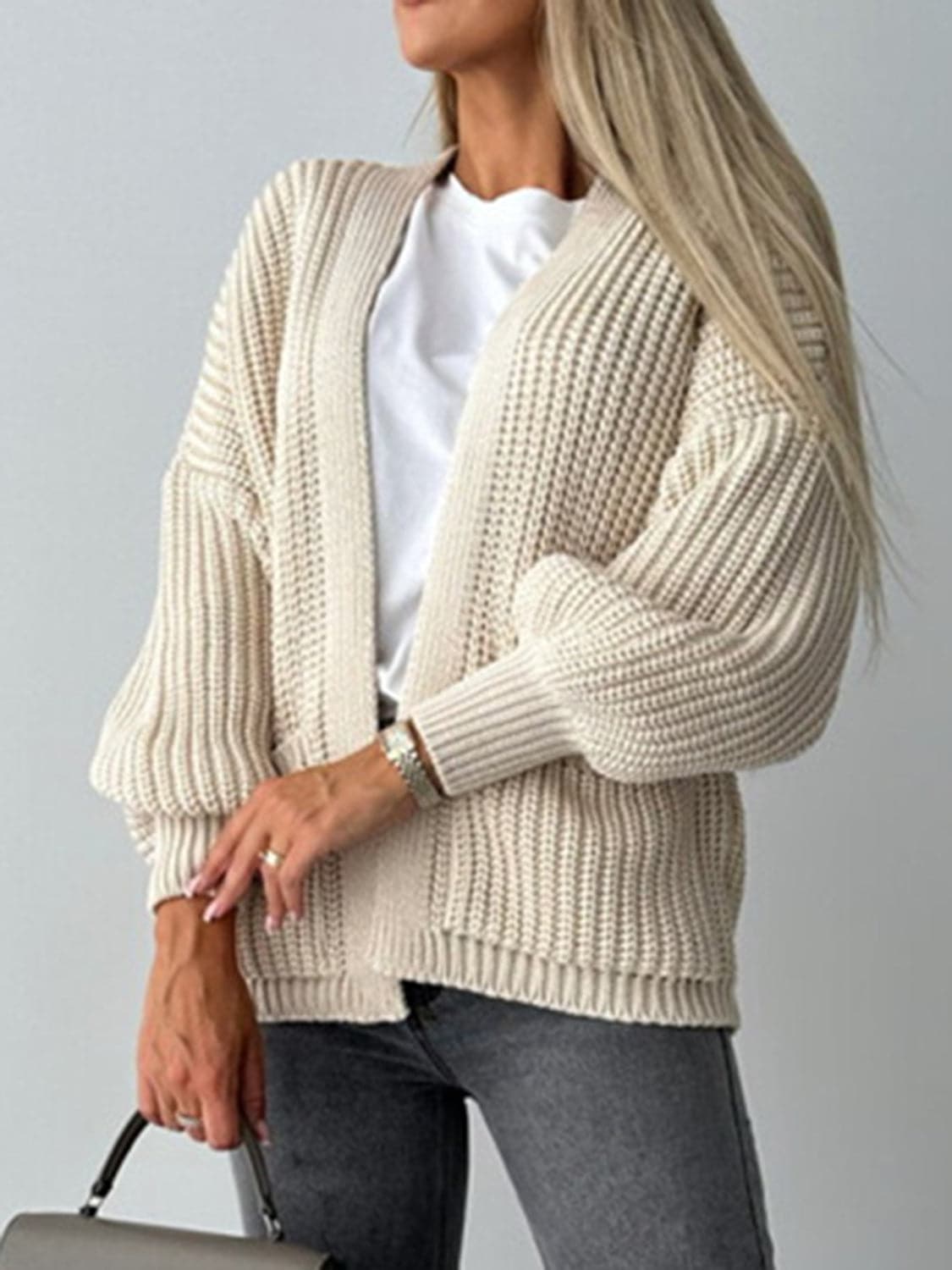 Open Front Dropped Shoulder Cardigan.