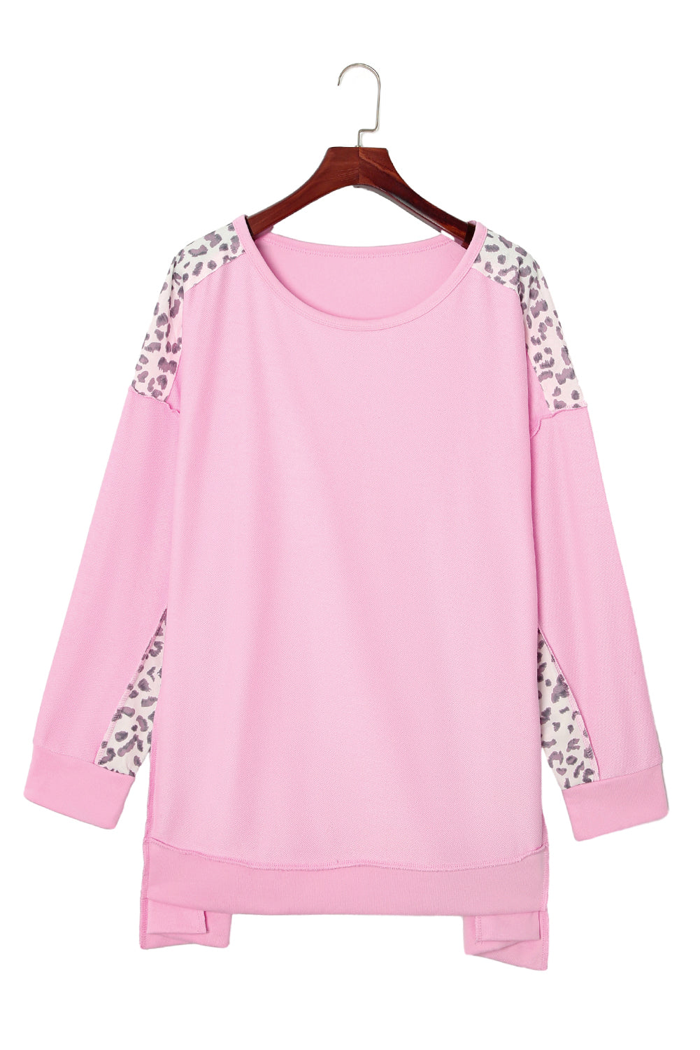 Chic pink leopard fusion plus size sweatshirt with exposed seams