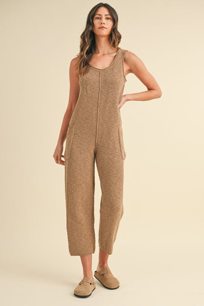 Chic sleeveless knit crop jumpsuit with pockets