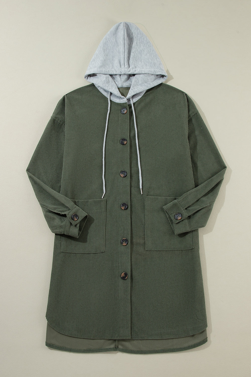 Jungle Green Corduroy Hooded Shacket