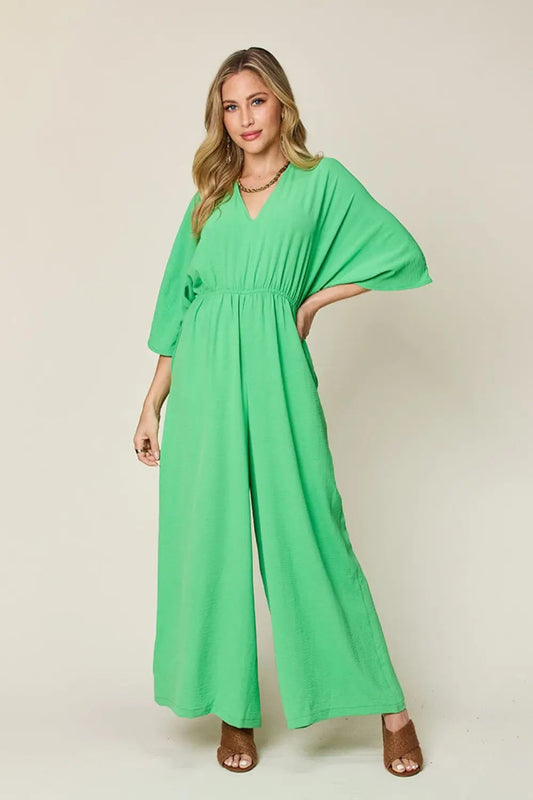 Double Take Full Size Half Sleeve Wide Leg Jumpsuit - Love Salve