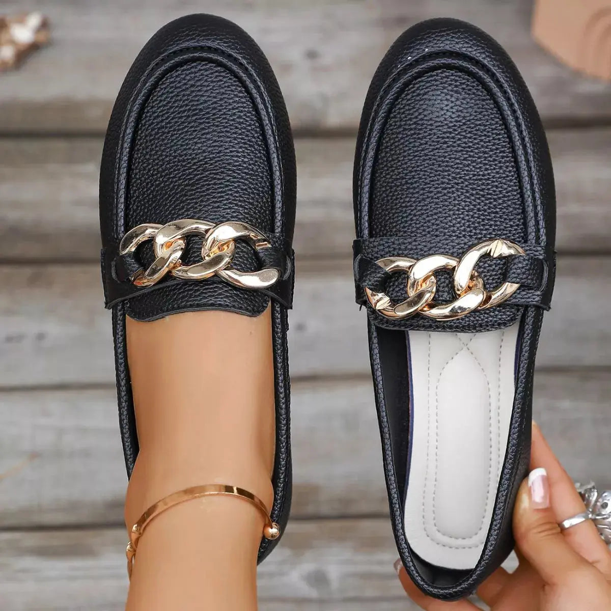Buckle Decor Round Toe Slip-Ons Simply Love