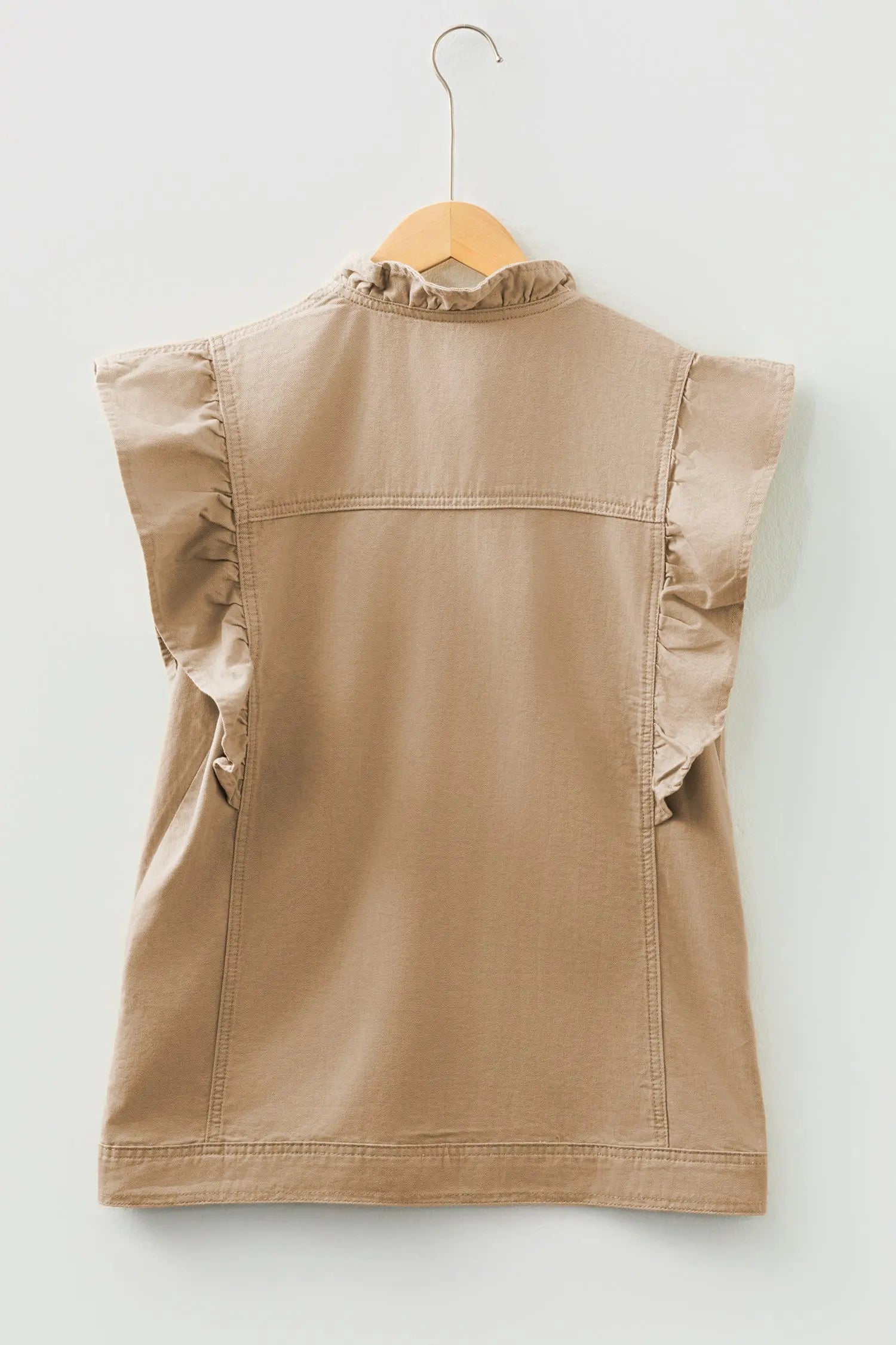 Pale Khaki Ruffled Patchwork Denim Jacket Vest For Women Casual Wear Dear-Lover Dropshipping