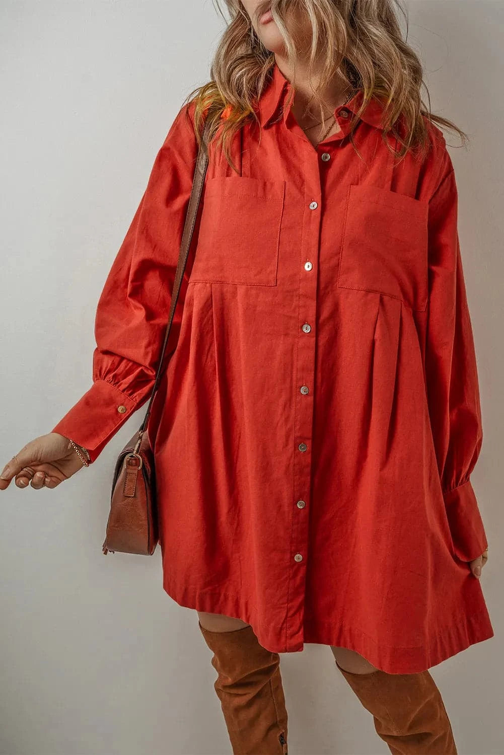 Chic long sleeve shirt dress with pockets