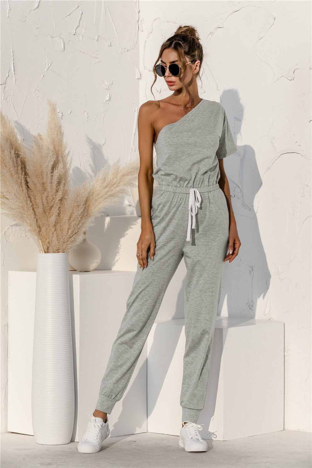 Single Shoulder Short Sleeve Jumpsuit Coco’s Tee Boutique