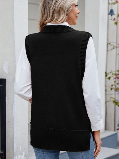 Buttoned Round Neck Sweater Vest