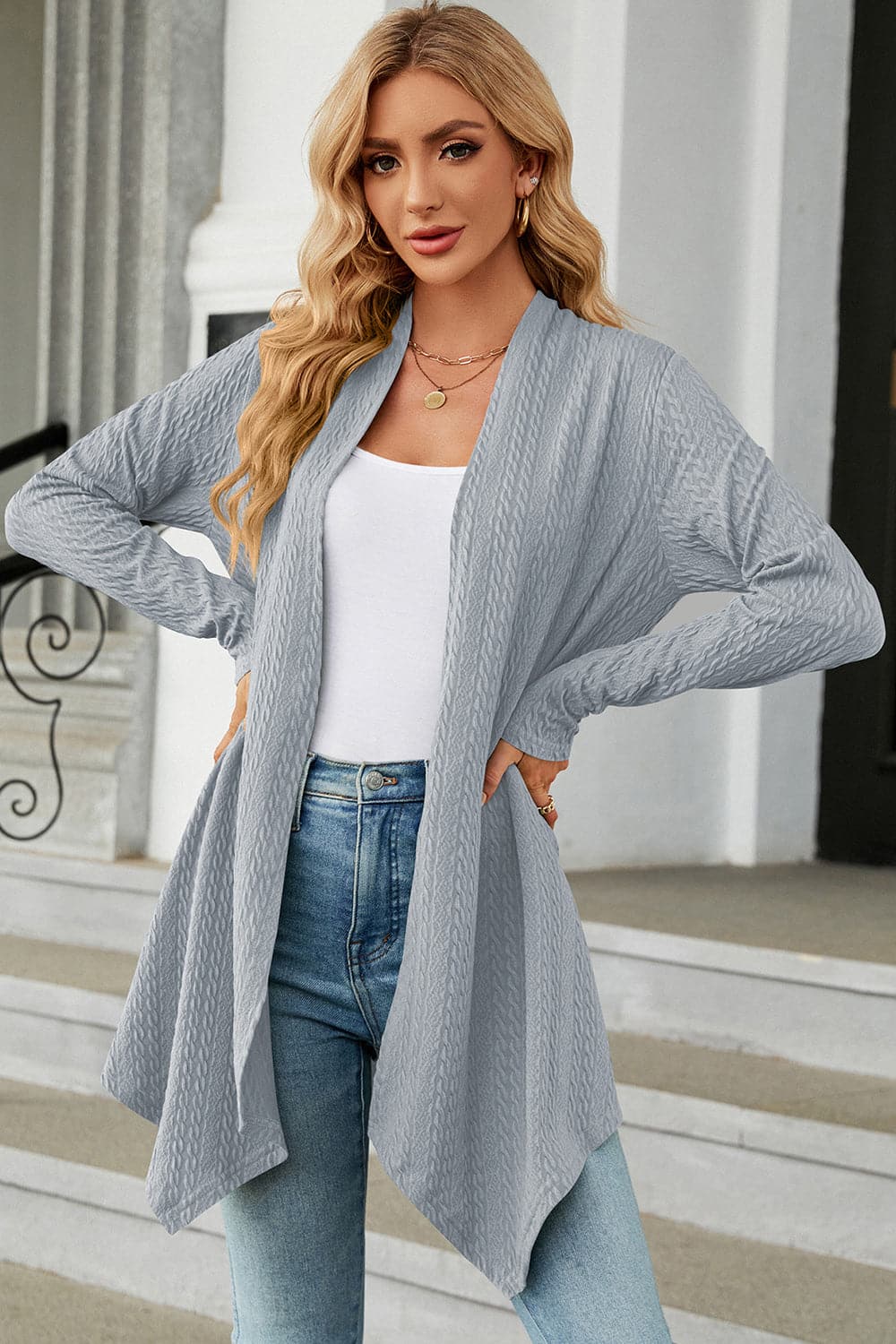 Open Front Long Sleeve Cardigan.