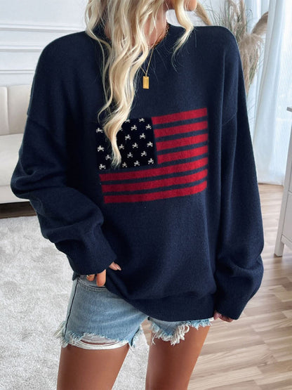 Round neck us flag knit top