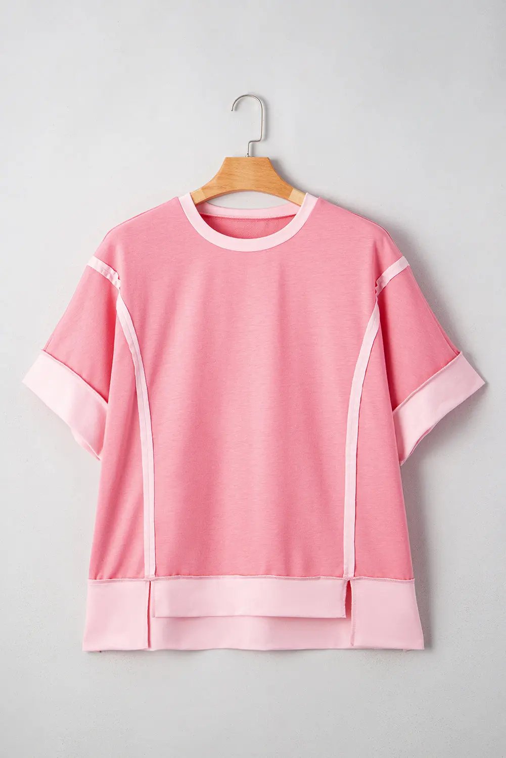 Peach Blossom Patchwork Two Tone Half Sleeve Plus Size Tee Dear-Lover Dropshipping