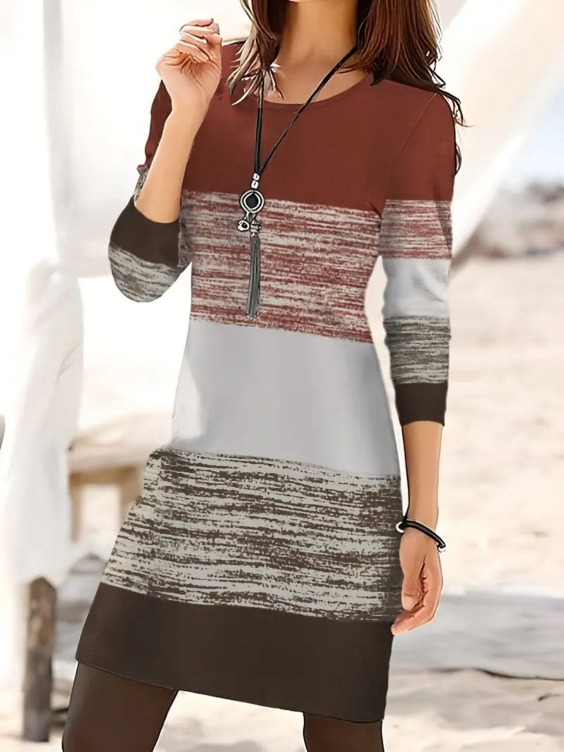 Chic color block long sleeve dress