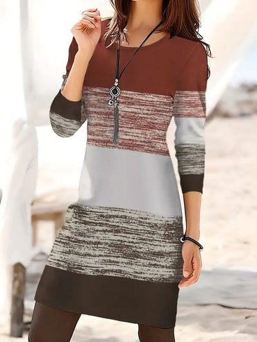 Chic Color Block Long Sleeve Dress for Effortless Style