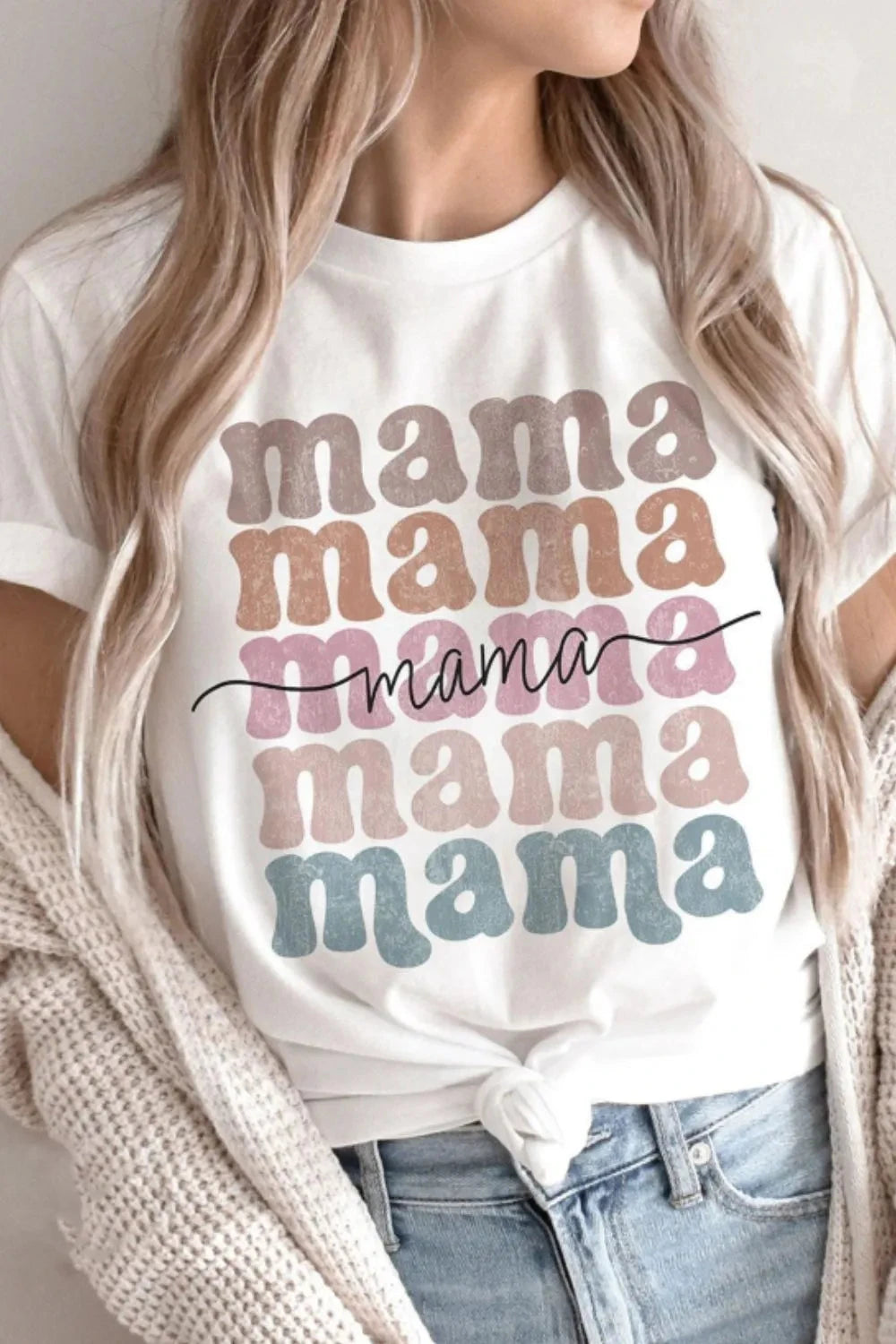 MAMA Letter Crew Neck Tee Simply Love