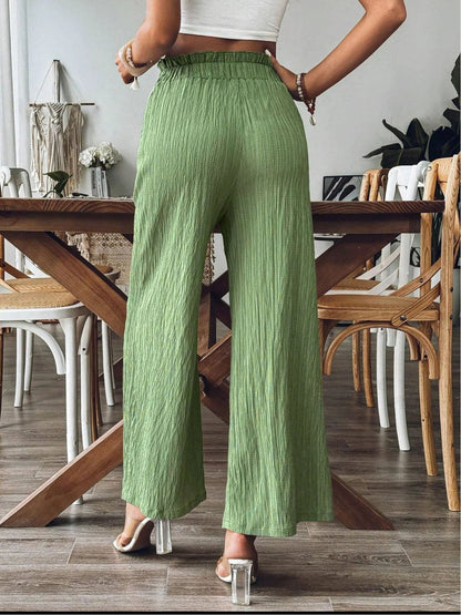 Pocketed Elastic Waist Wide Leg Pants.