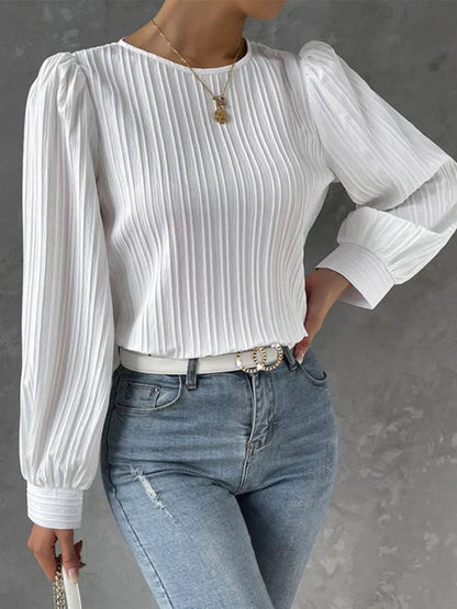 Classic Opaque Long Sleeve Round Neck Blouse