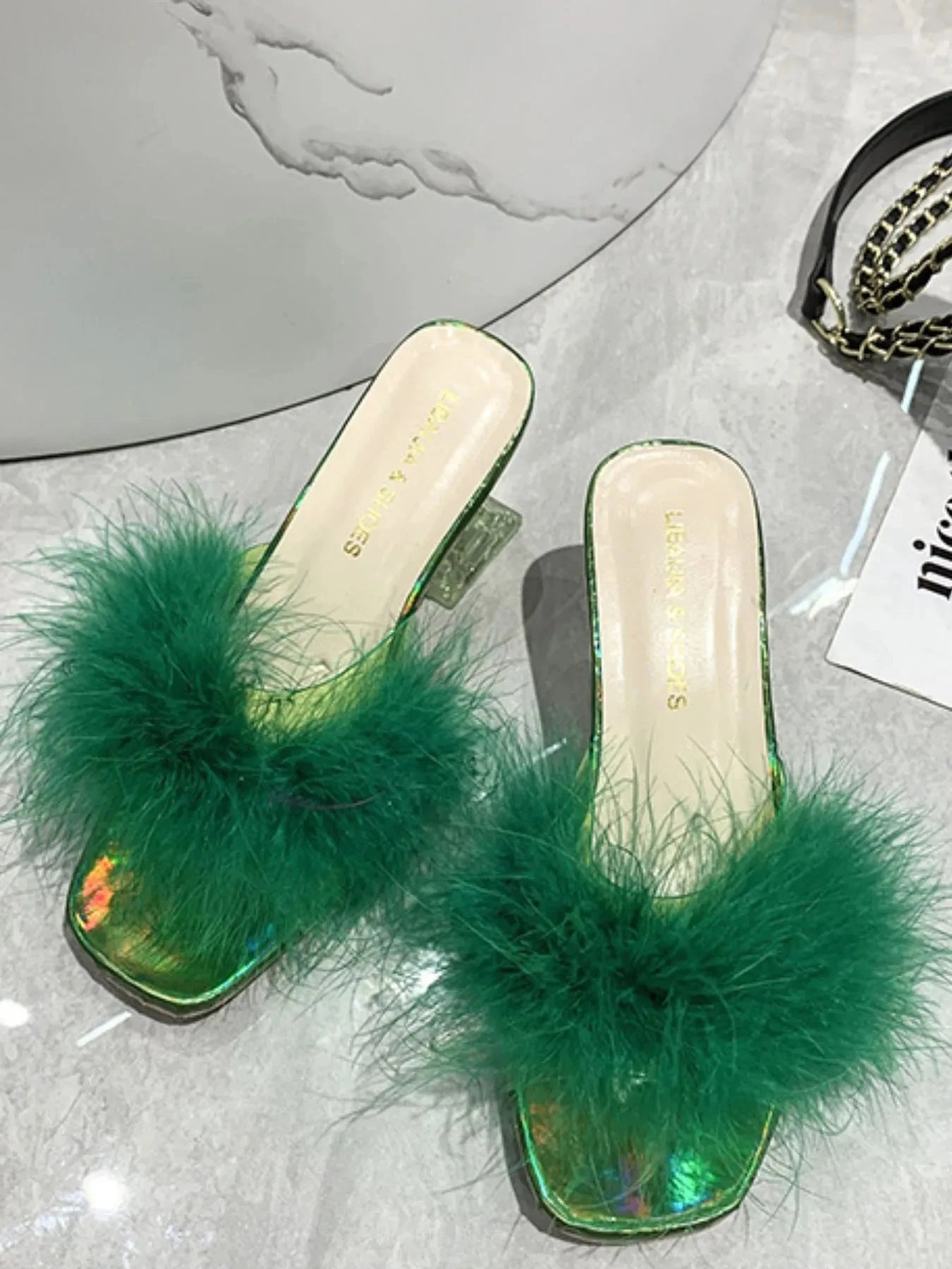 Fluffy Strap Block Heel Sandals Coco’s Tee Boutique