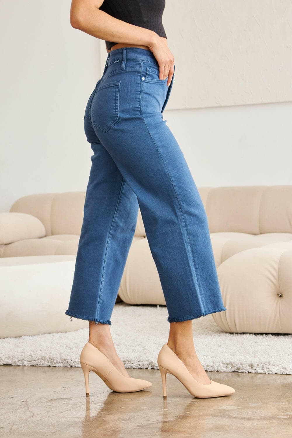 RFM Full Size Tummy Control High Waist Raw Hem Jeans.