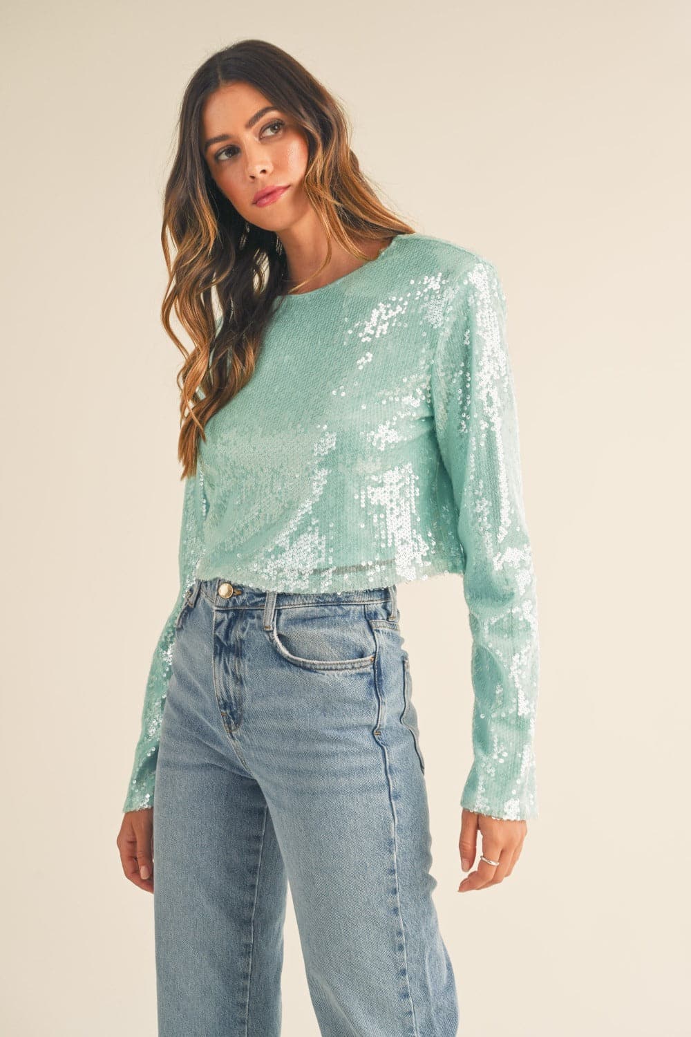 Glamorous sequin crop top with padding