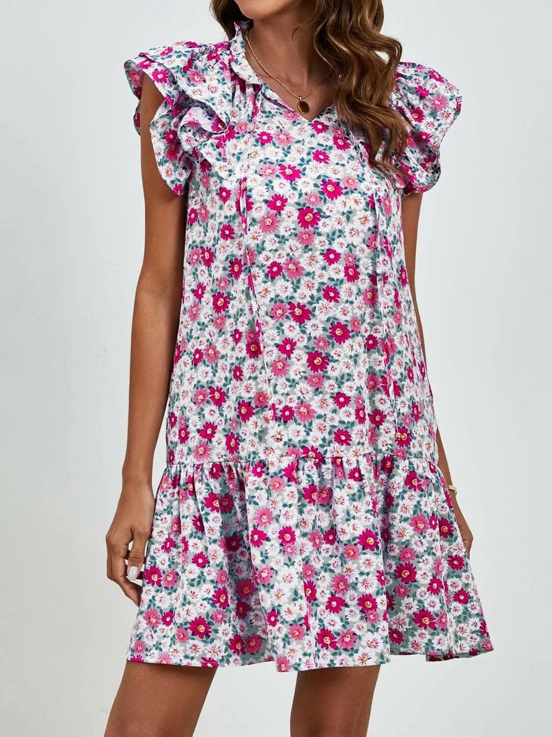 Floral Cap Sleeve Mini Dress - Love Salve 