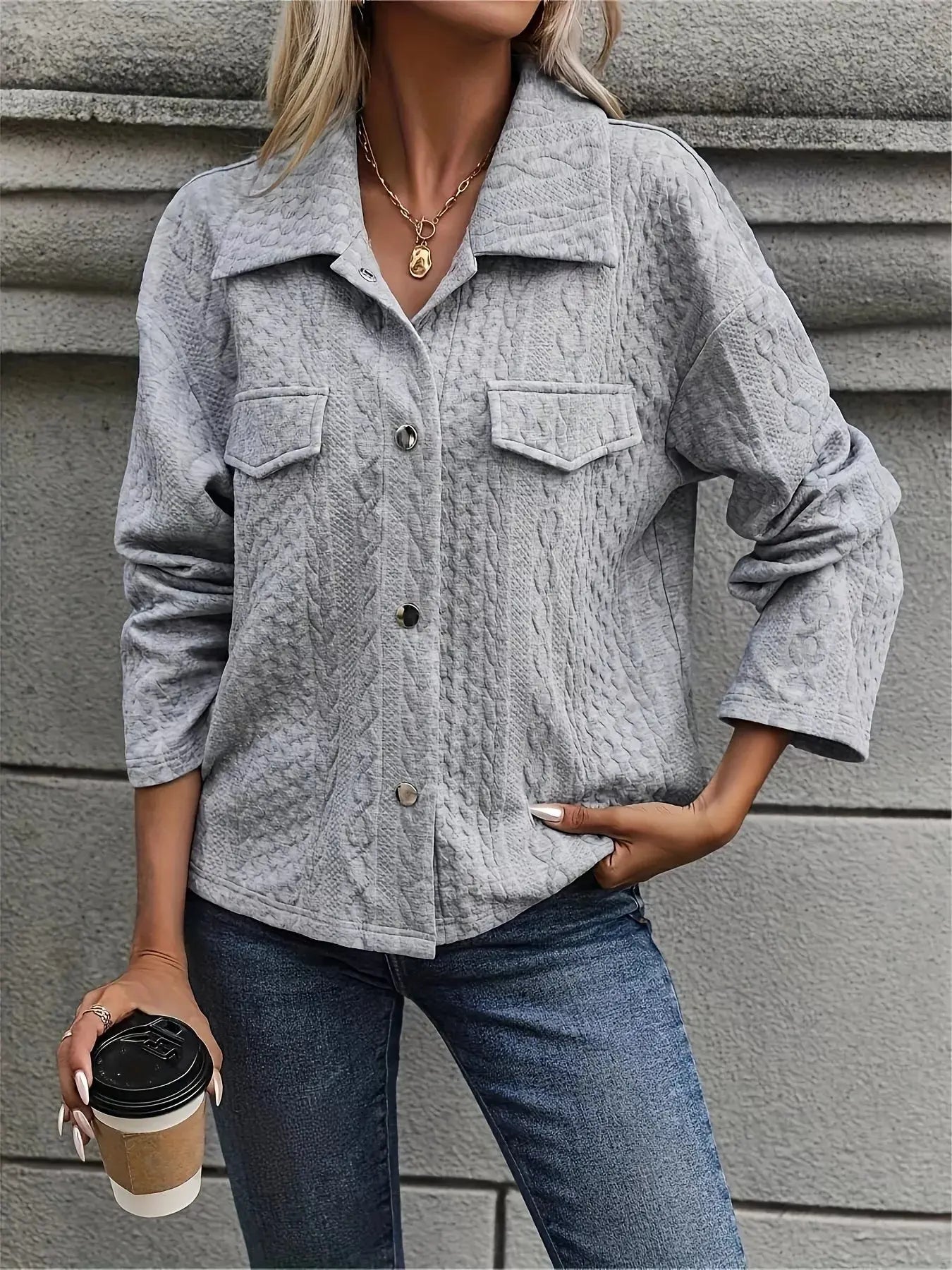Textured Knit Button-Up Jacket Simply Love