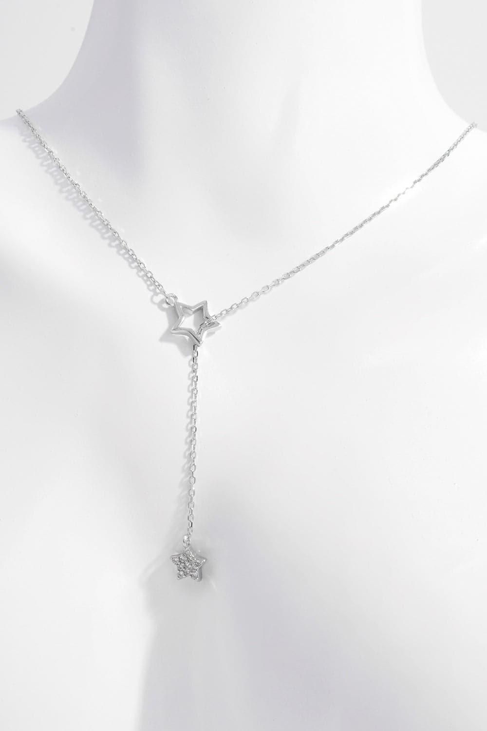 925 Sterling Silver Zircon Star Drop Necklace.