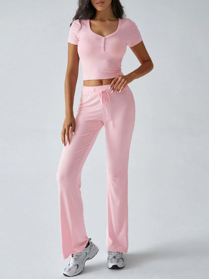 Chic Two-Piece Short Sleeve Top and Drawstring Pants Set