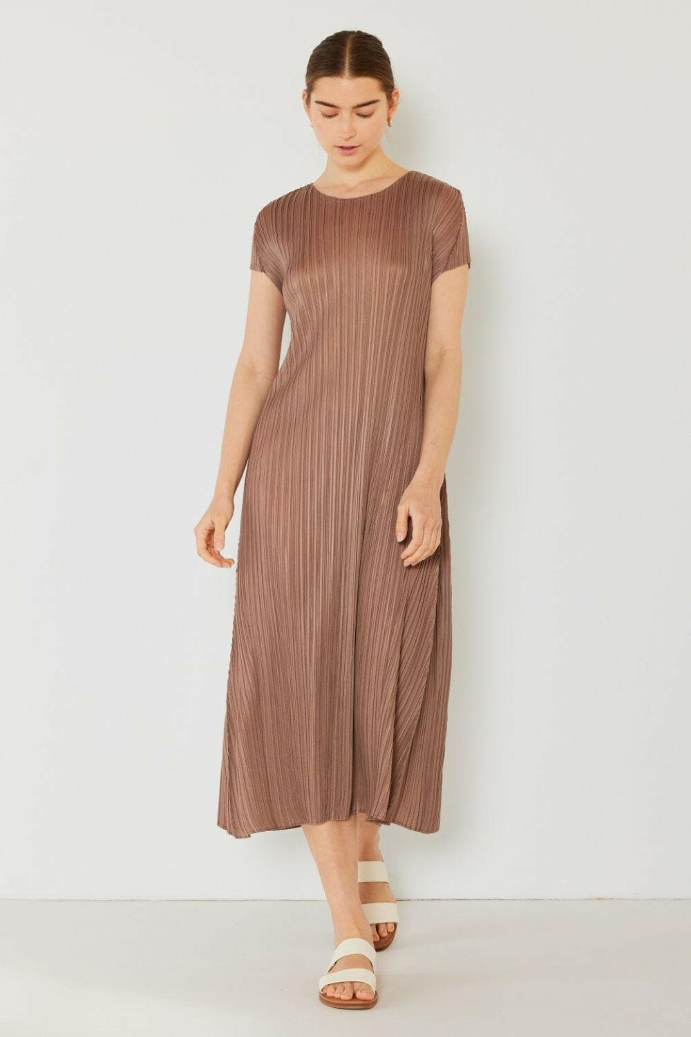 Marina West Swim Pleated Cap Sleeve A-Line Dress.