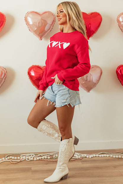 Red Puff XOXO Print Valentines Heart Sweatshirt