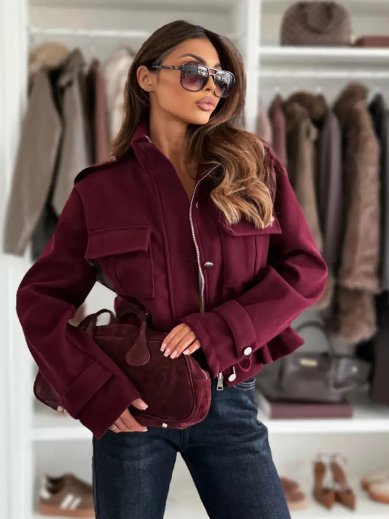 Drawstring Waist Cropped Jacket Simply Love