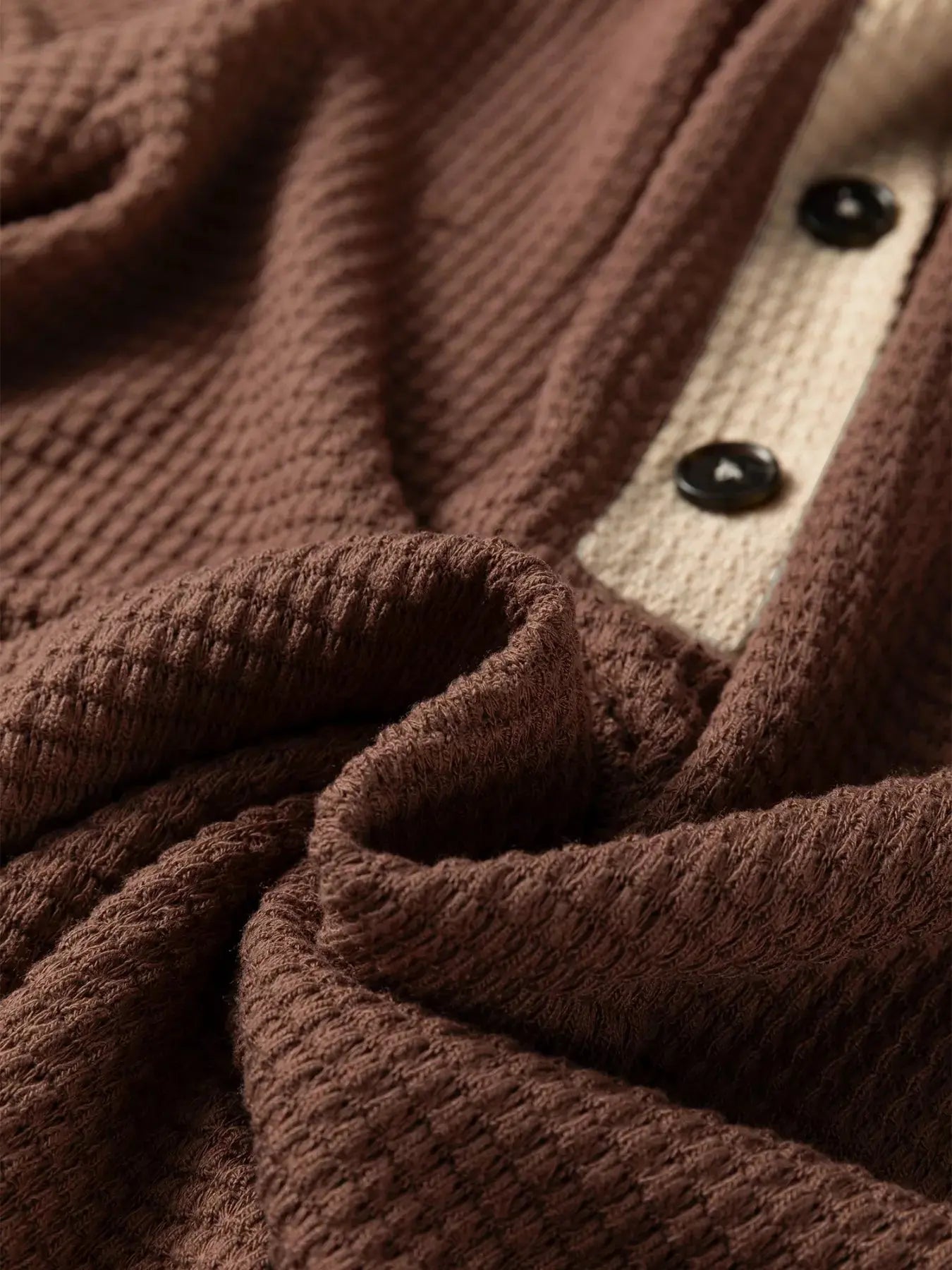 Waffle Contrast Half Buttoned Hooded Pullover Top Simply Love