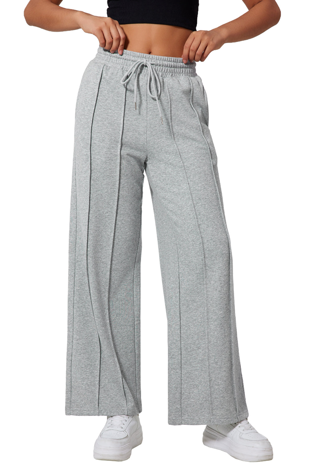 Chic gray high waist wide leg sweatpants with drawstring detail