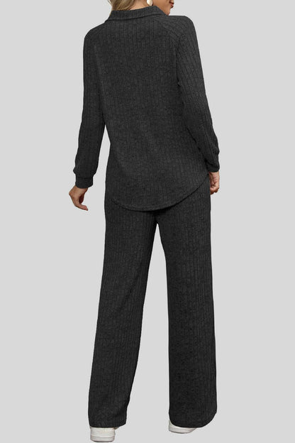 Ribbed Long Sleeve Top and Pocketed Pants Set.