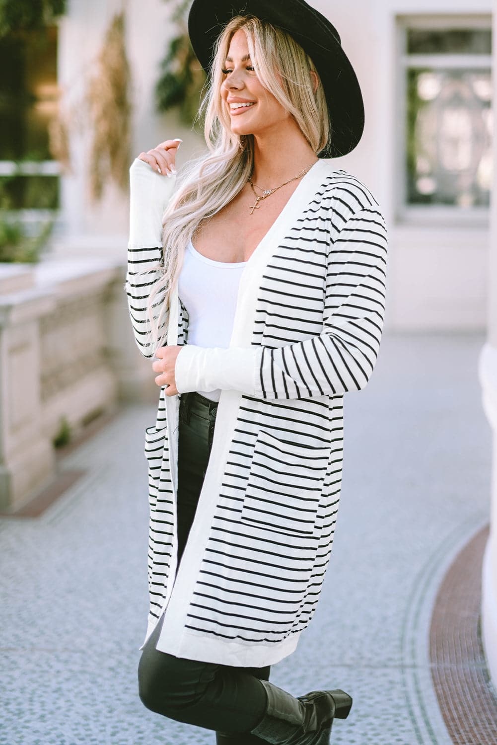 Striped Open Front Longline Cardigan.