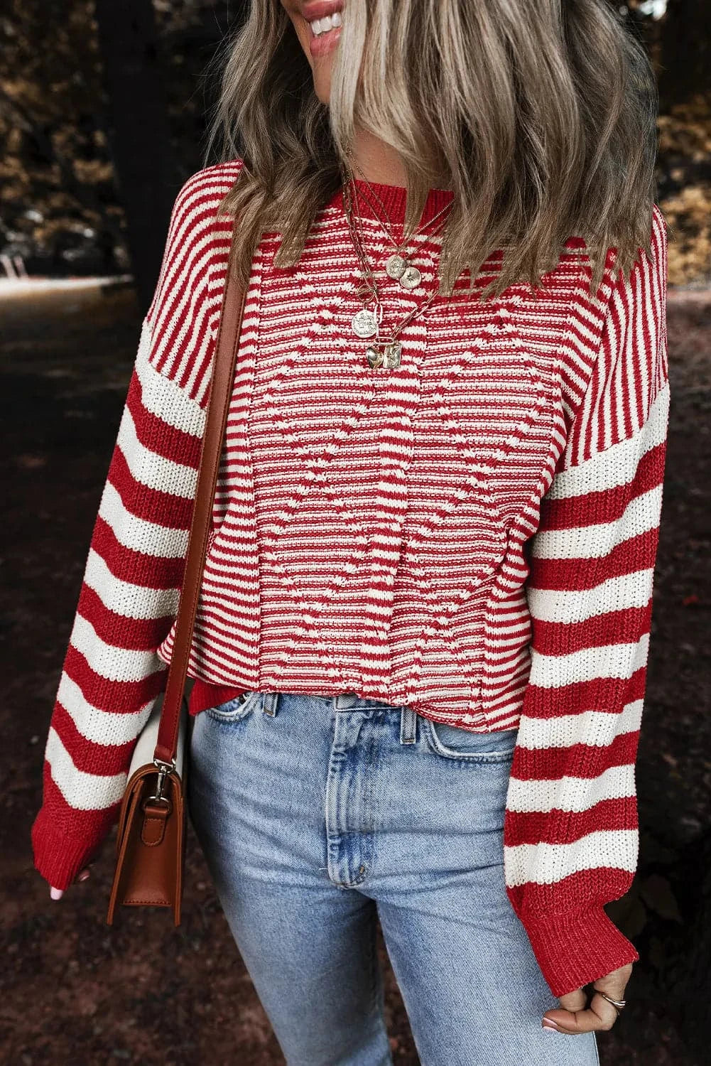 Chic striped long sleeve sweater with round neck