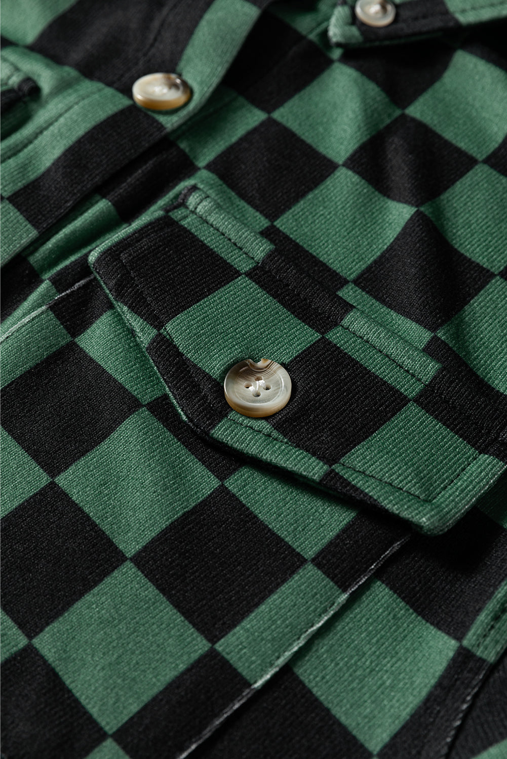 Green Checkerboard Shacket With Flap Pocket And Button Front Closure For Casual Outerwear Dear-Lover Dropshipping