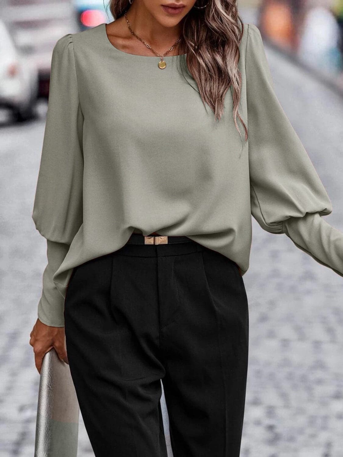 Decorative Button Round Neck Long Sleeve BlouseFeatures: Decorative Button
Sheer: Opaque
Stretch: No stretch
Material composition: 100% polyester
Care instructions: Machine wash cold. Tumble dry low.
Imported


SLove Salve Decorative Button Round Neck Long Sleeve BlouseShirts