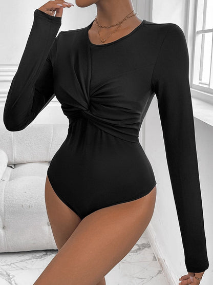 Twisted Round Neck Long Sleeve Bodysuit.