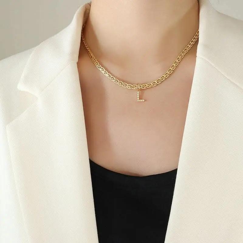 Brass zircon letter pendant necklace - Love Salve 