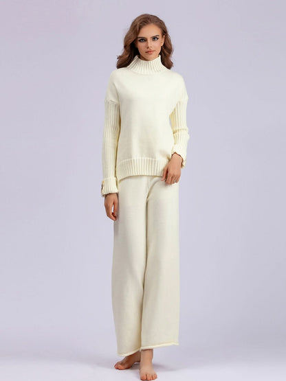 Chic Basic High-Low Turtleneck Sweater Set with Pants