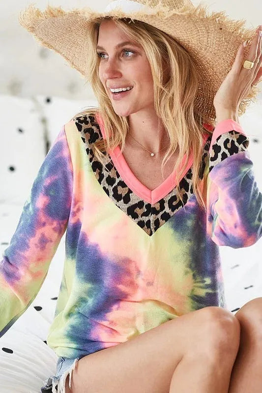 BiBi Tie Dye Terry V-Neck Top - Love Salve 