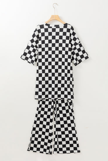 Chic black checkered tunic set