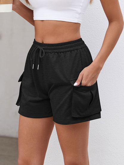 Drawstring Elastic Waist Shorts with Pockets.