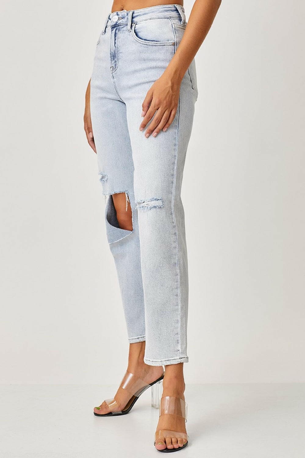 RISEN High Rise Distressed Relaxed Jeans.