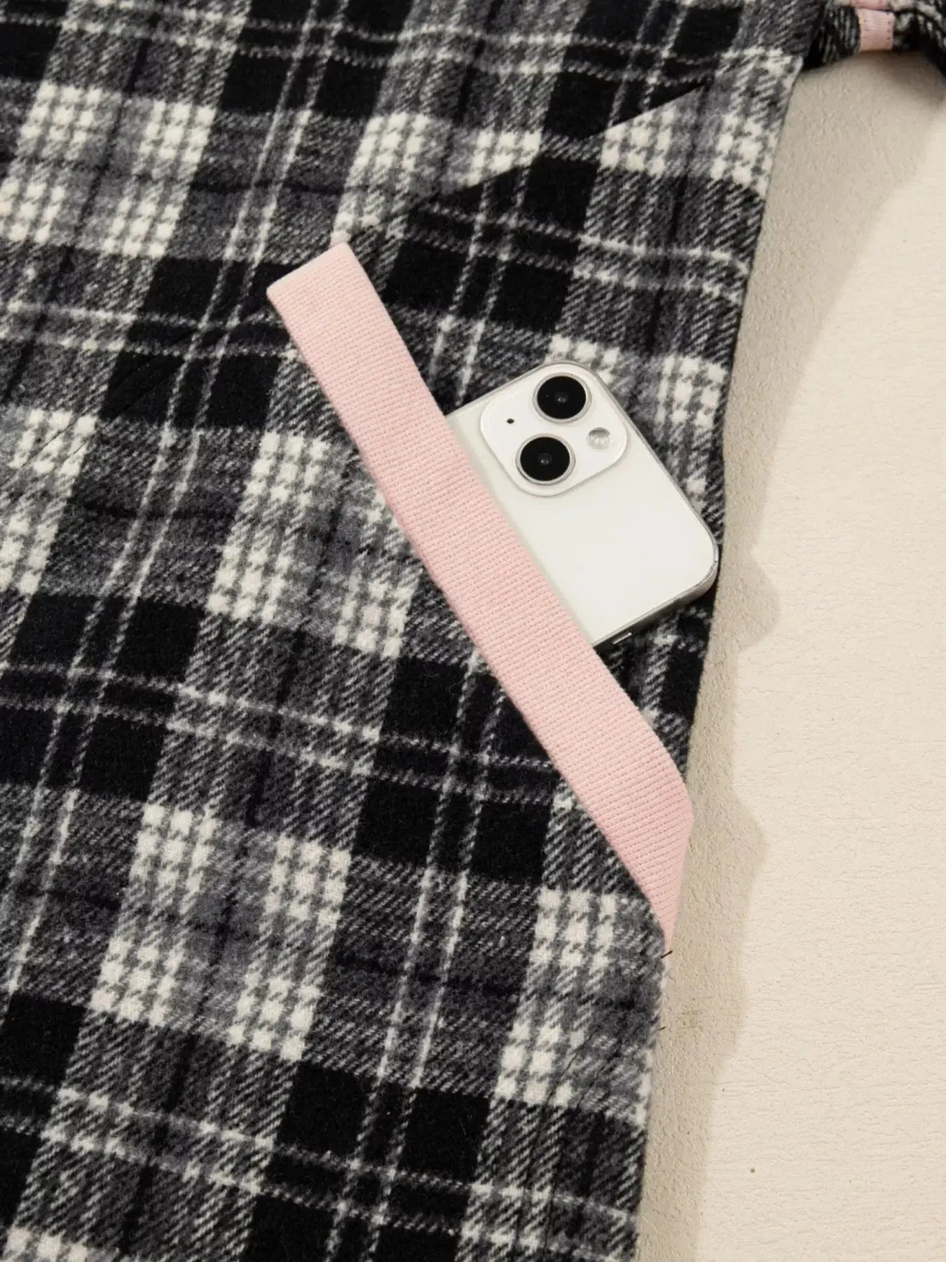 Plaid Polo Collar Zip up Contrast Trim Shift Long Sleeve Mini Dress Simply Love